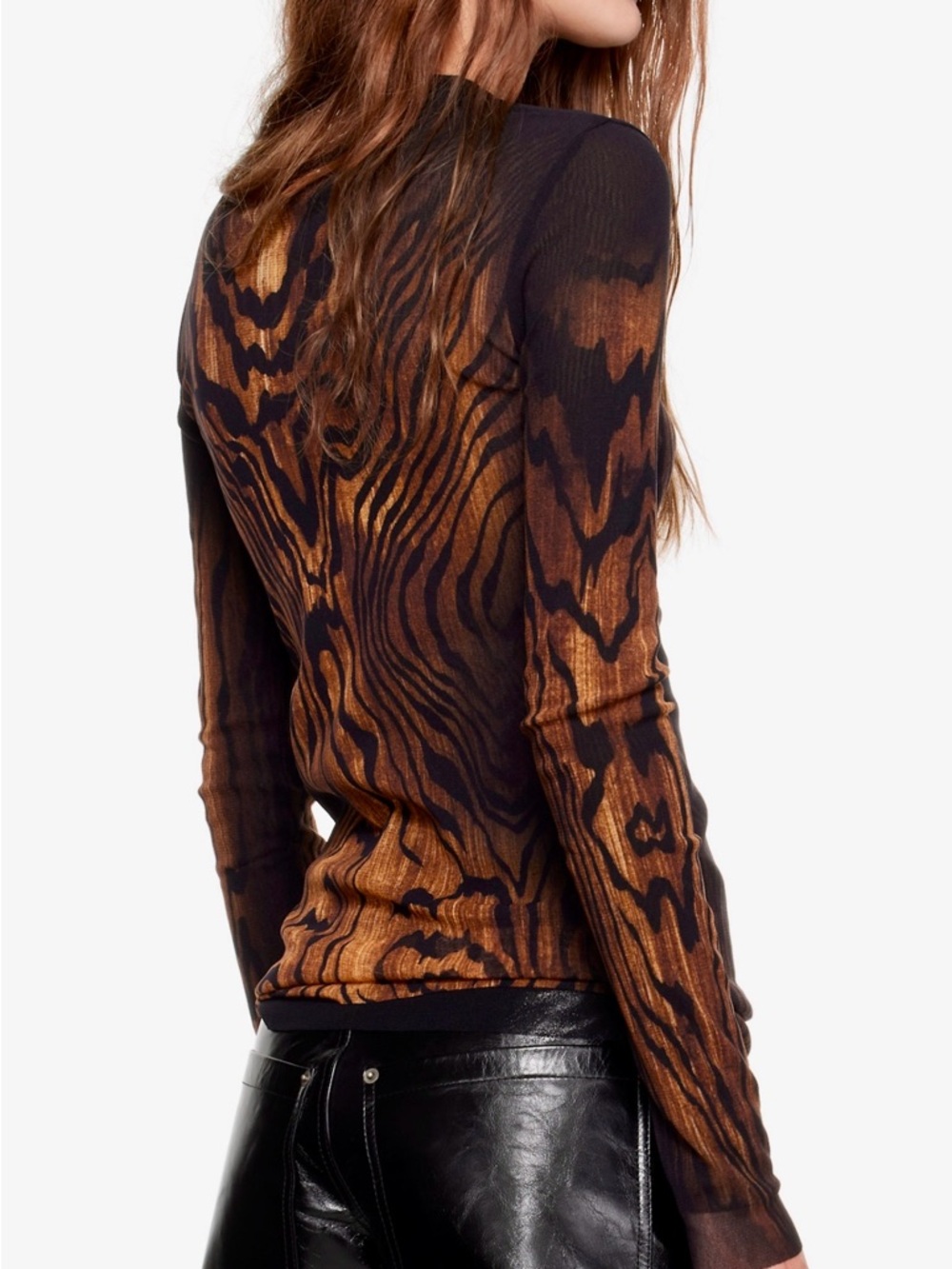 Jean Paul Gaultier Black & Orange Long Sleeve Mesh Top - Picture 4 of 4